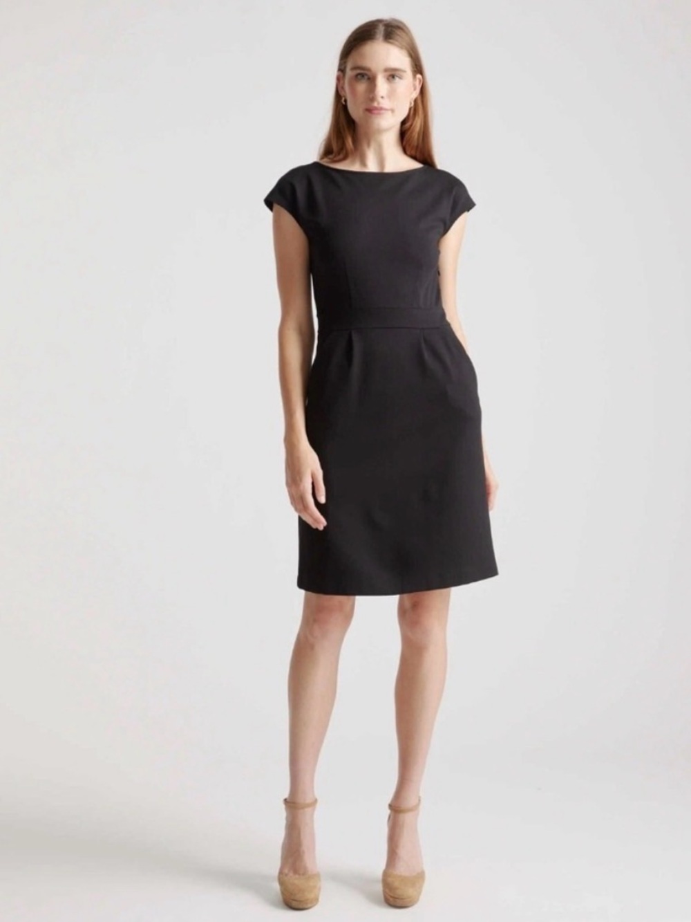 NEW Quince Black Pointe Ultra Stretch Cap Sleeve Dress